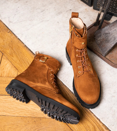 bottines à lacets noisette recyclé avec un talon de 3,5 cm