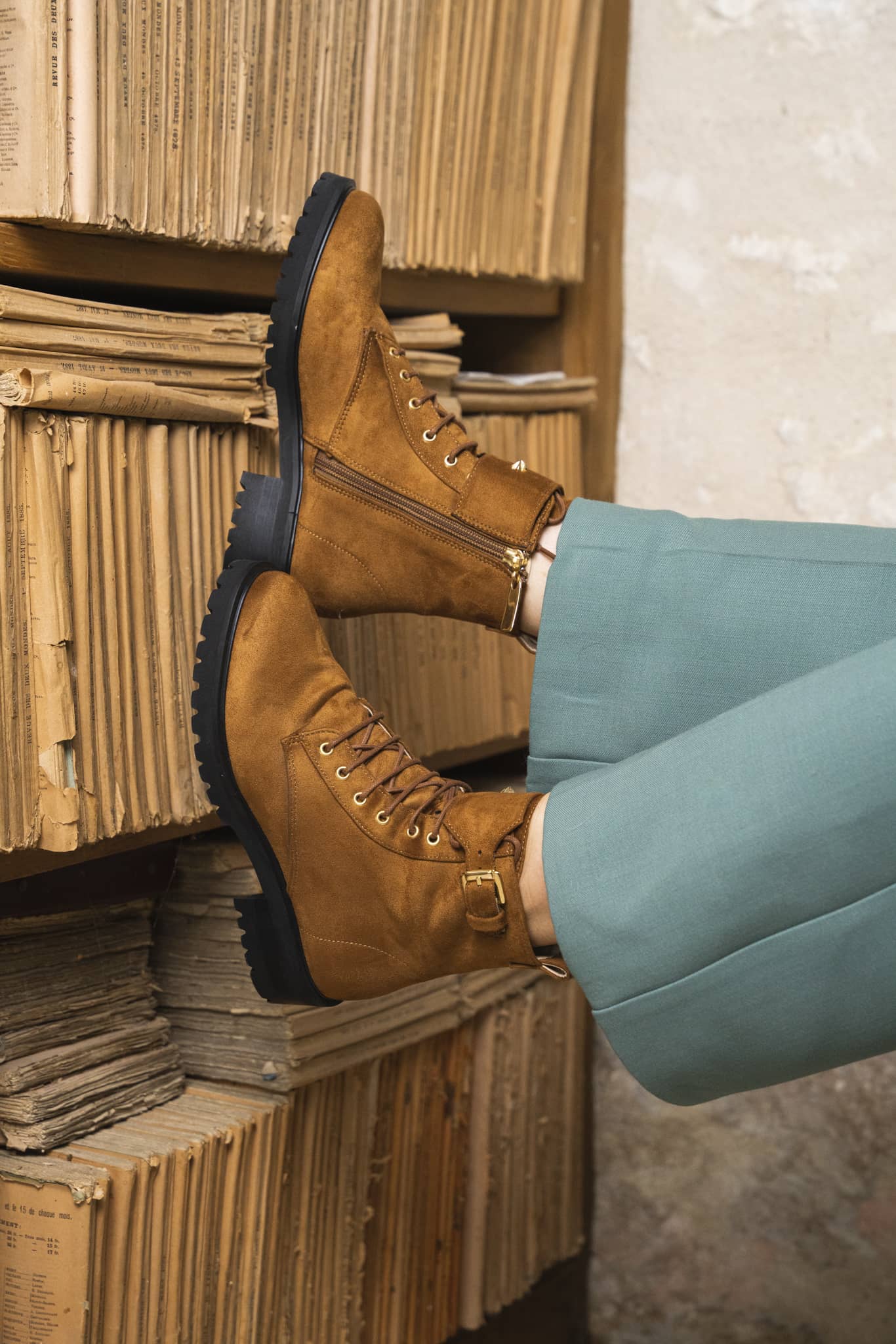 bottines à lacets noisette recyclé avec un talon de 3,5 cm