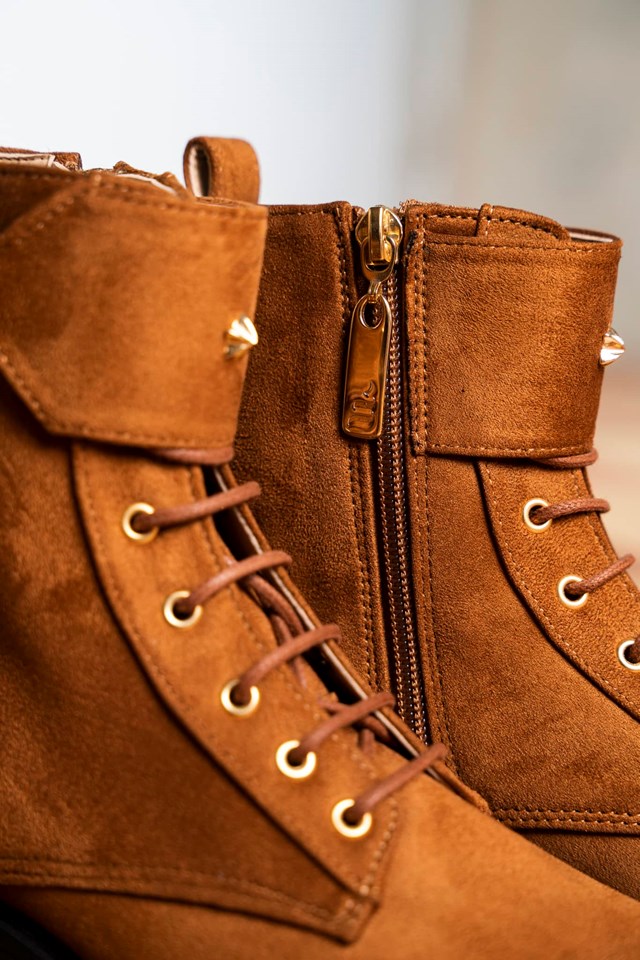 bottines à lacets noisette recyclé avec un talon de 3,5 cm