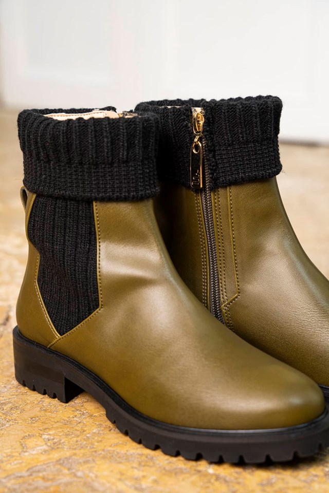 bottines kaki vegan avec un talon de 3,5 cm