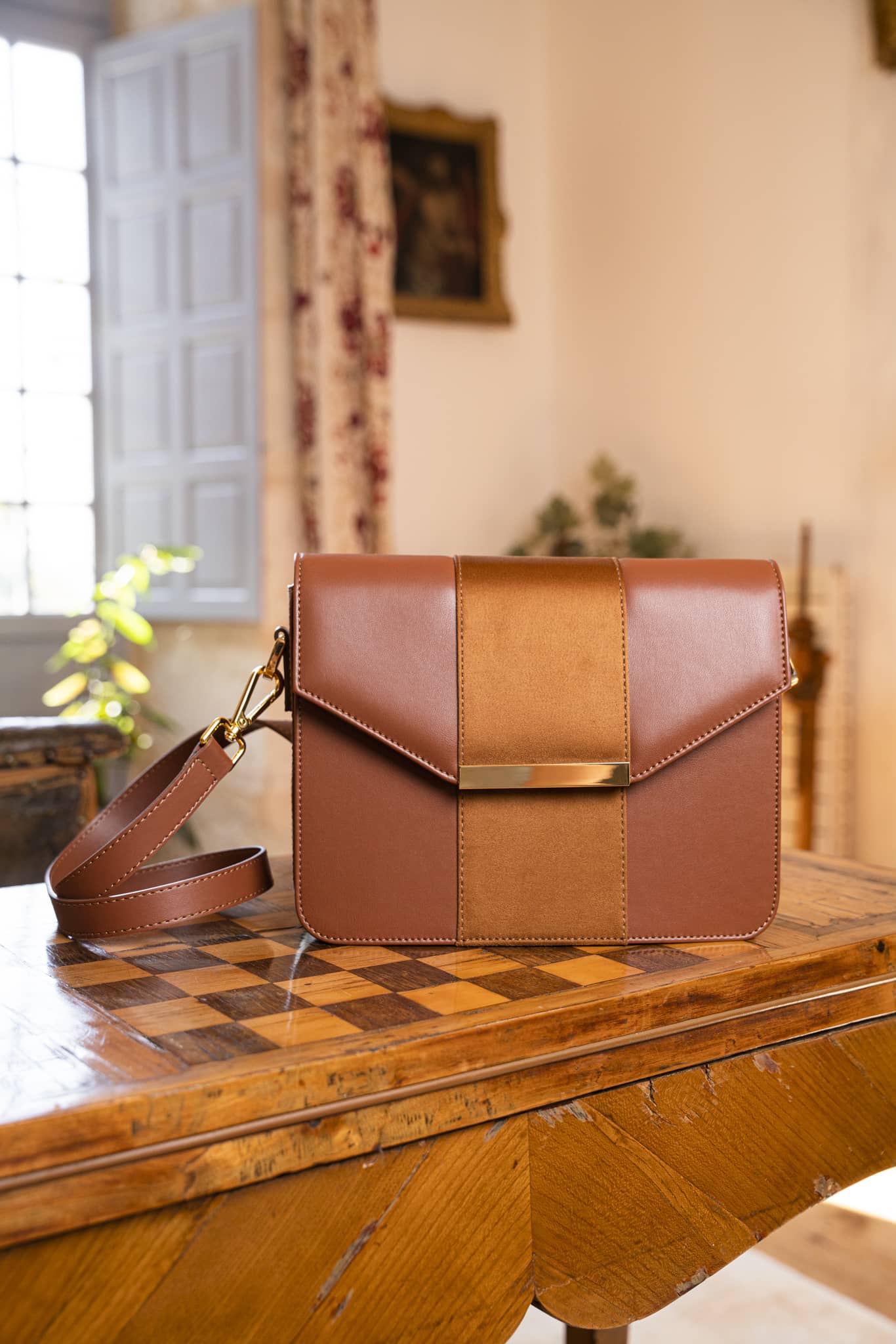 Sac à bandoulière camel recyclé