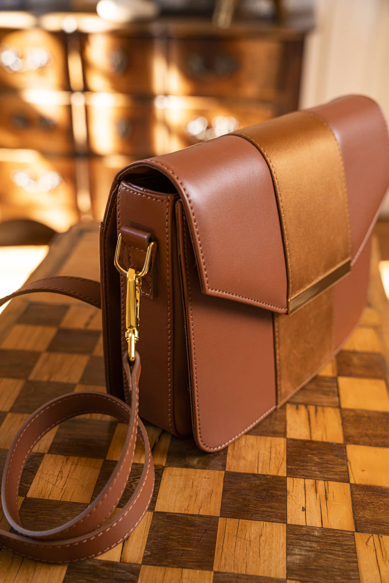 sac à bandoulière camel recyclé