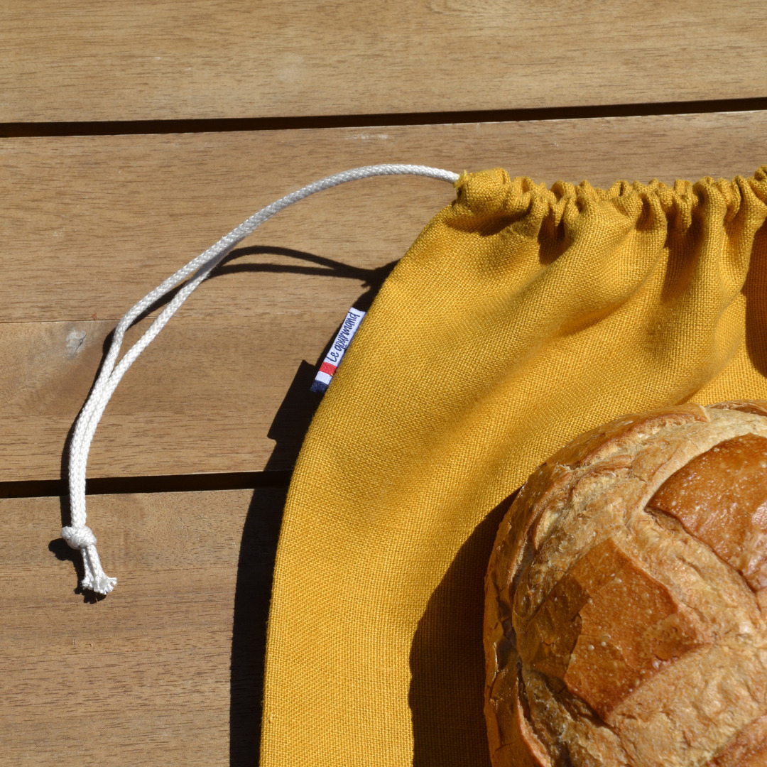 Sac à pain Les extra-ordinaires Le Gourmand jaune miel zoom sur le cordon