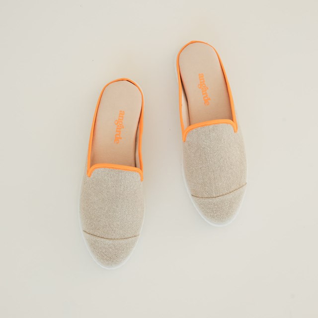 La mule en lin recyclé, beige orange fluo 3