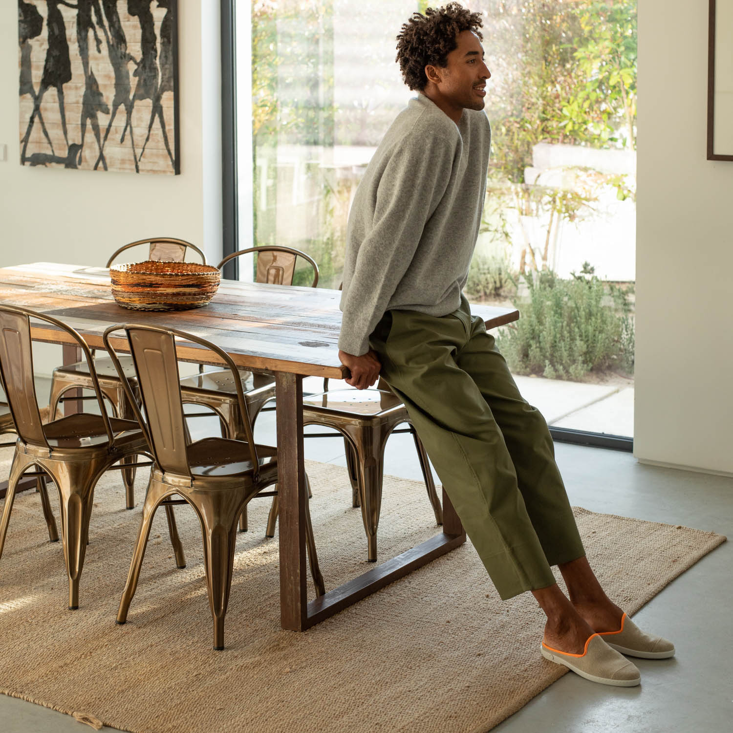 La mule en lin recyclé, beige orange fluo 7