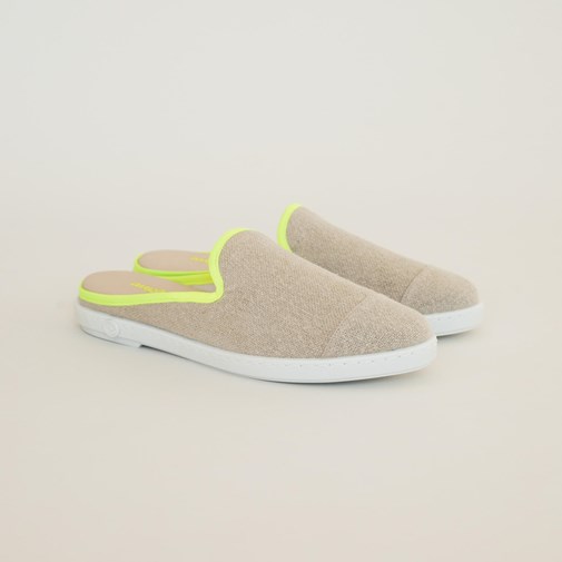 La mule en lin recyclé, beige jaune fluo
