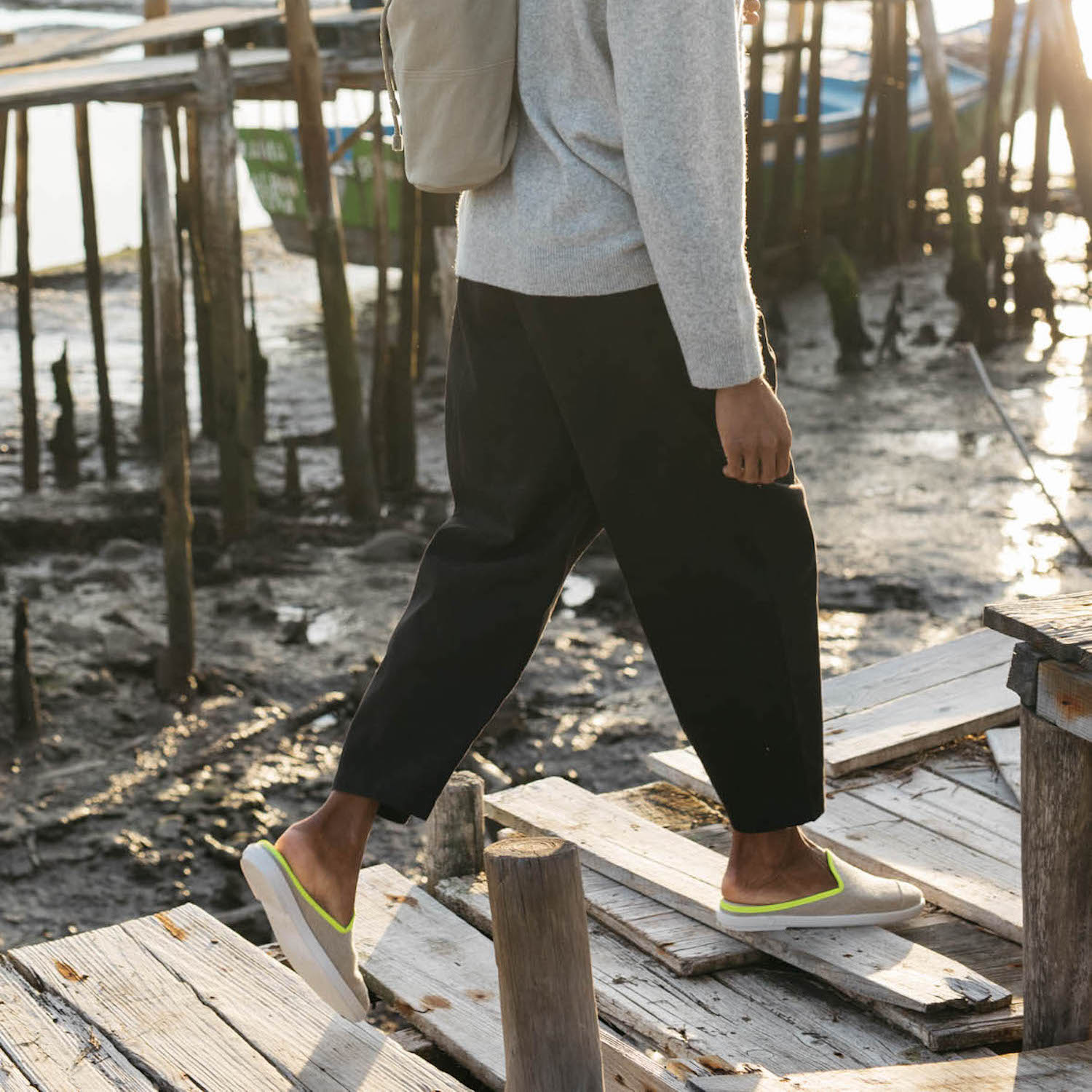 La mule en lin recyclé, beige jaune fluo 3