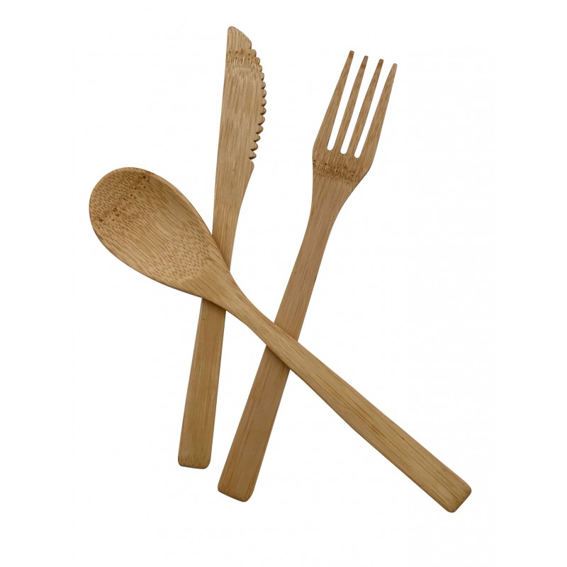 Sets de trois couverts en bambou, à emporter avec vous pour vos repas
