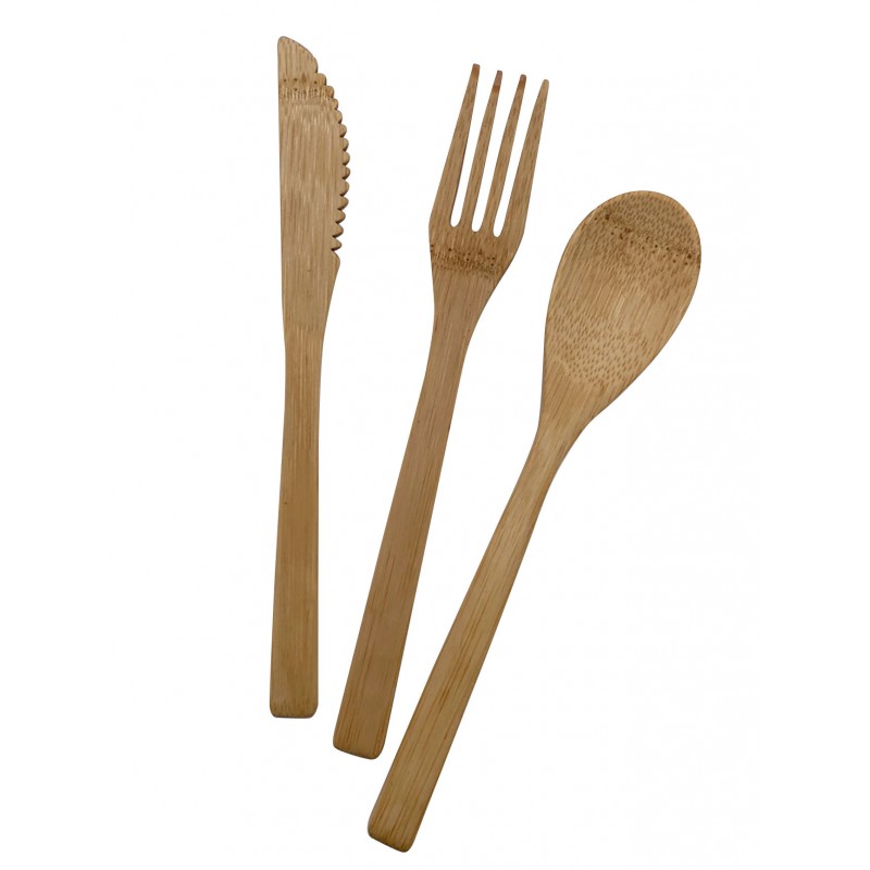 Sets de trois couverts en bambou, à emporter avec vous pour vos repas