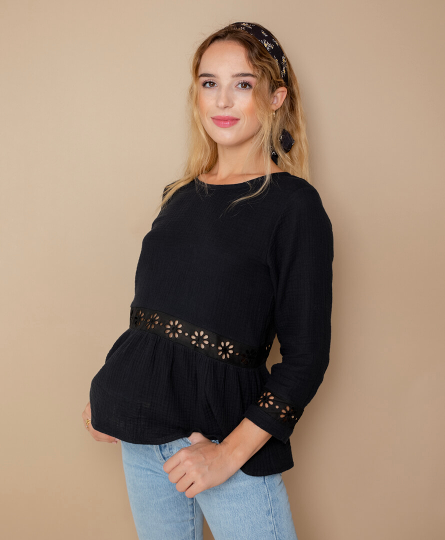 Blouse broderie anglaise noire sale