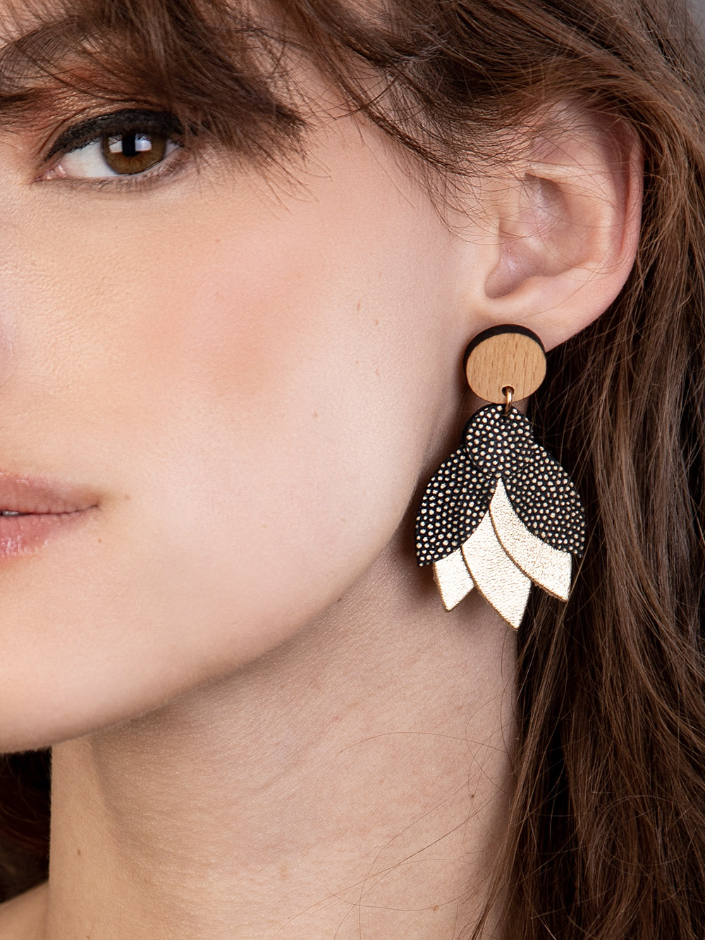 Boucles d'oreilles en cuir MANDALA Olive 2