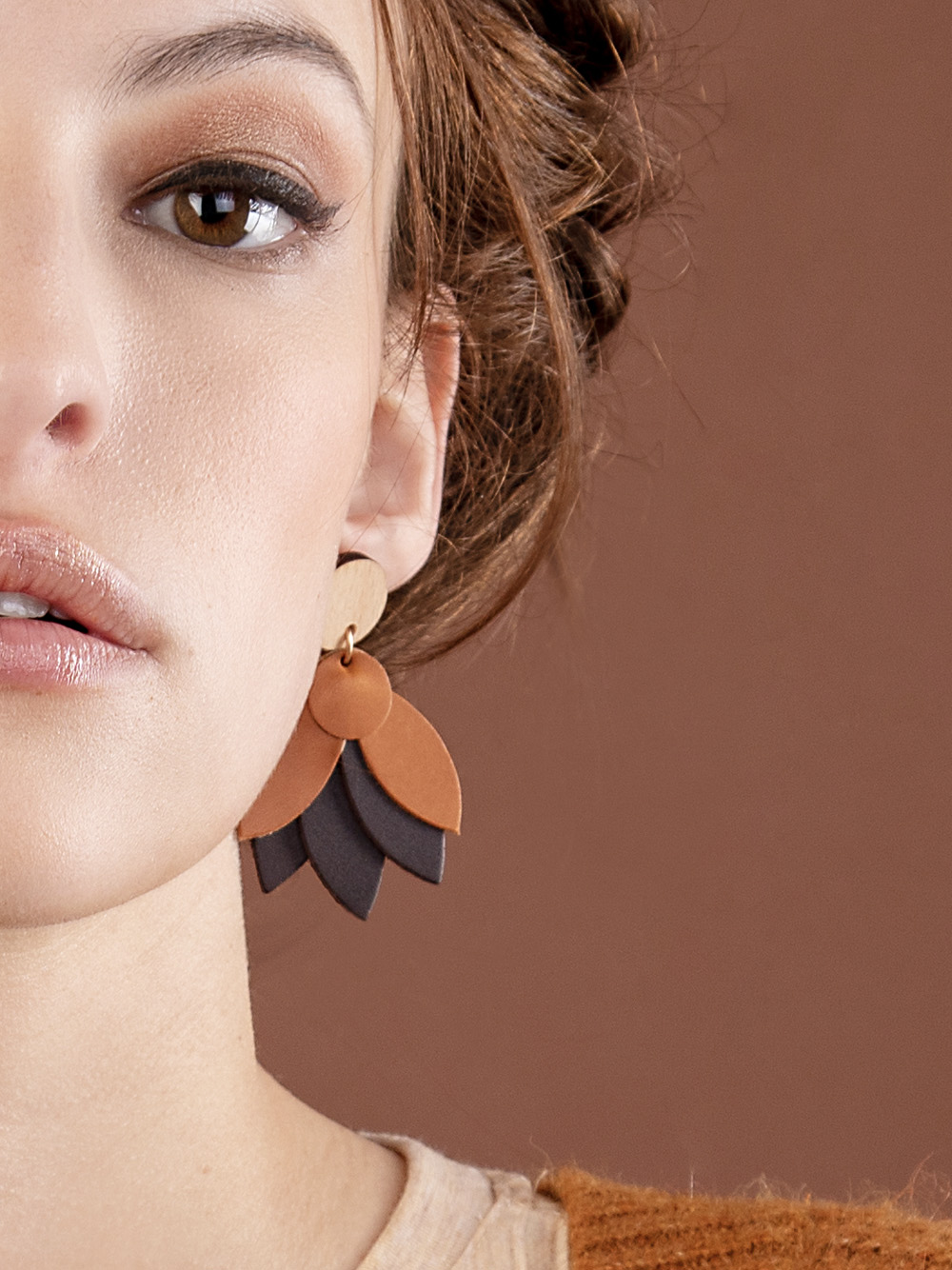 Boucles d'oreilles en cuir MANDALA Caramel 4