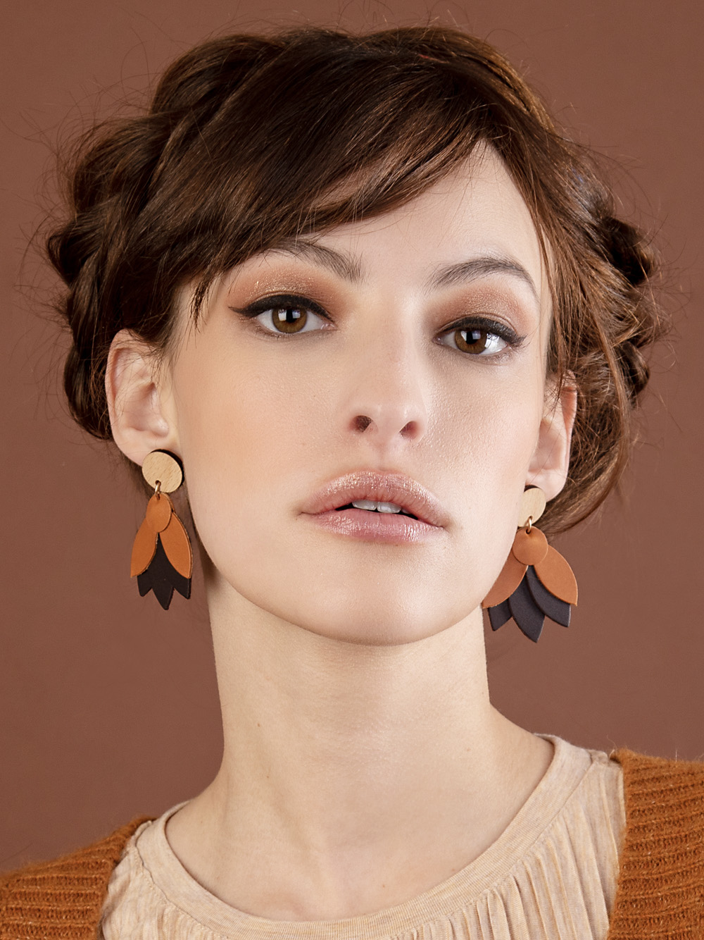 Boucles d'oreilles en cuir MANDALA Caramel 2
