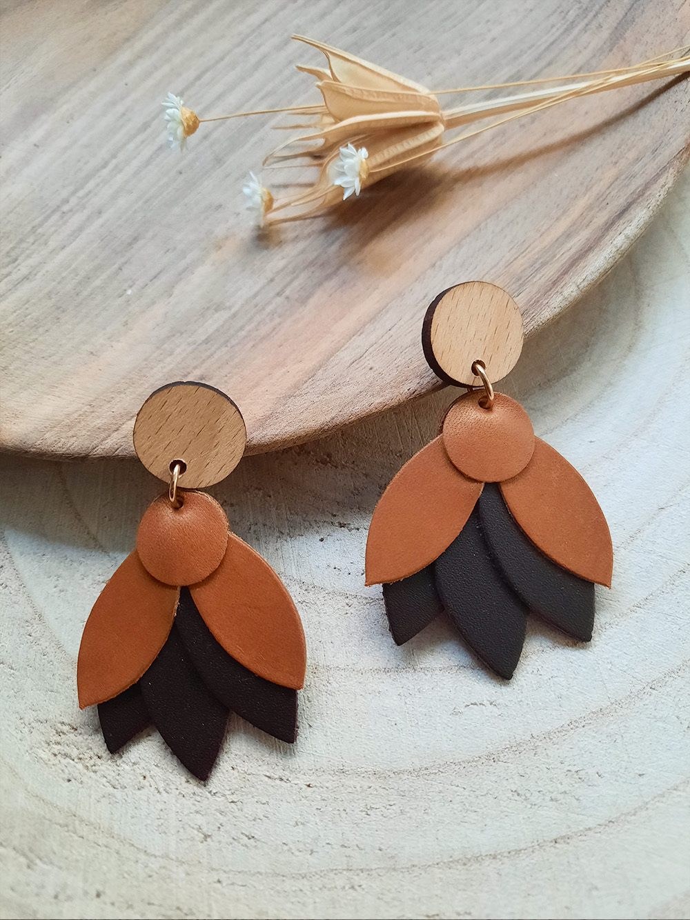 Boucles d'oreilles en cuir MANDALA Caramel 3