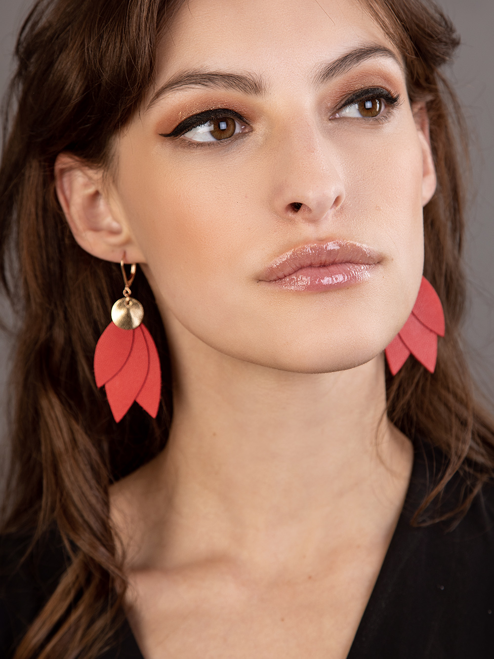 Boucles d'oreilles en cuir CELESTE Rouge 2