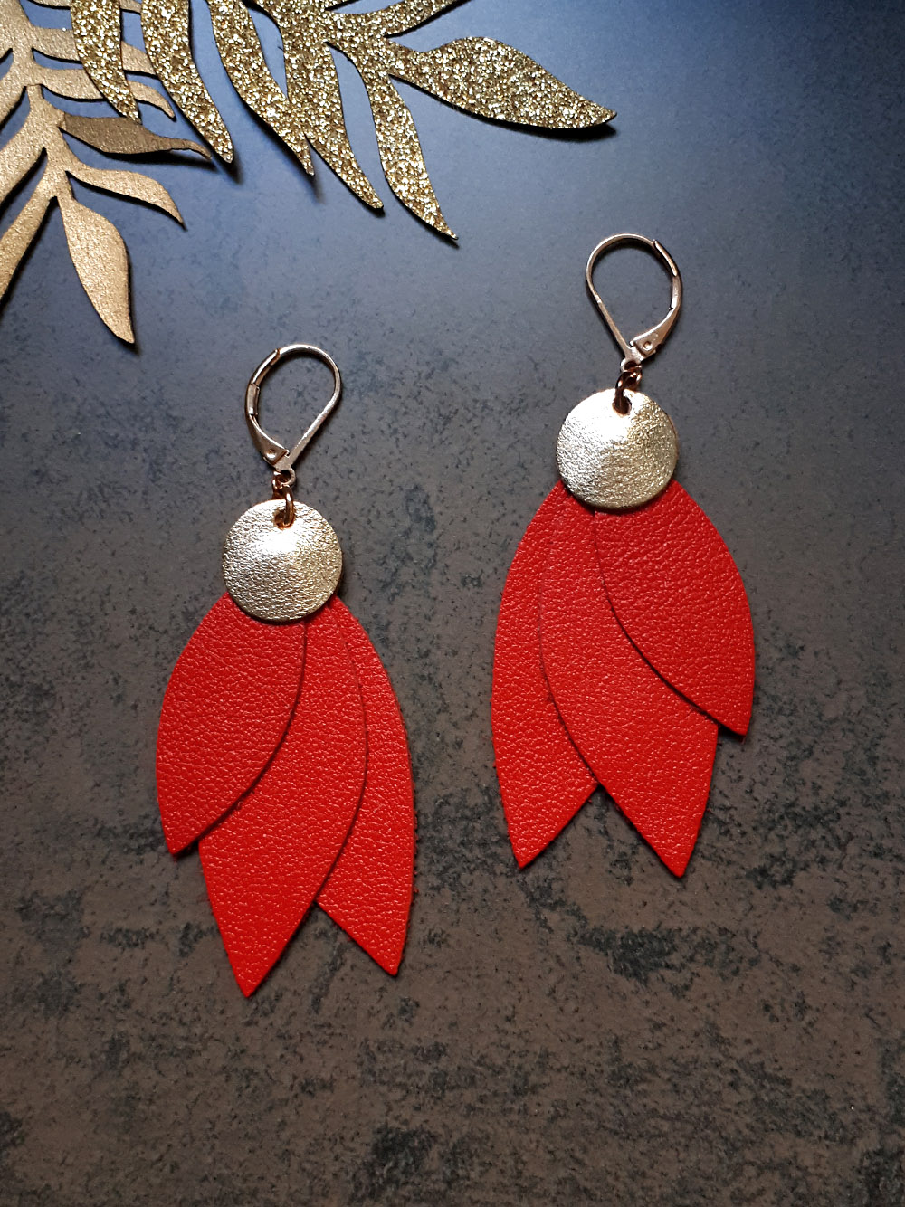 Boucles d'oreilles en cuir CELESTE Rouge 3