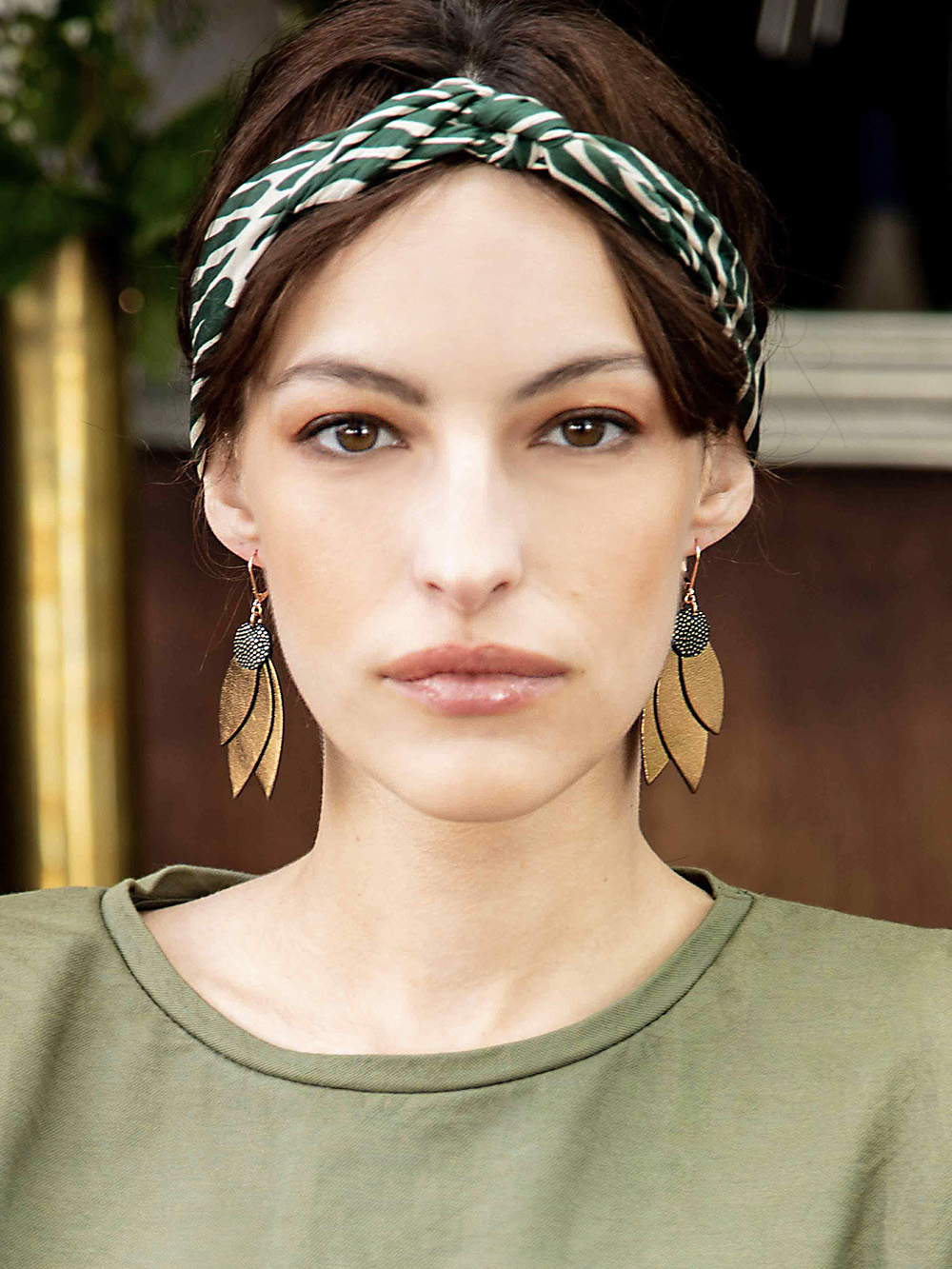 Boucles d'oreilles en cuir CELESTE Olive 5