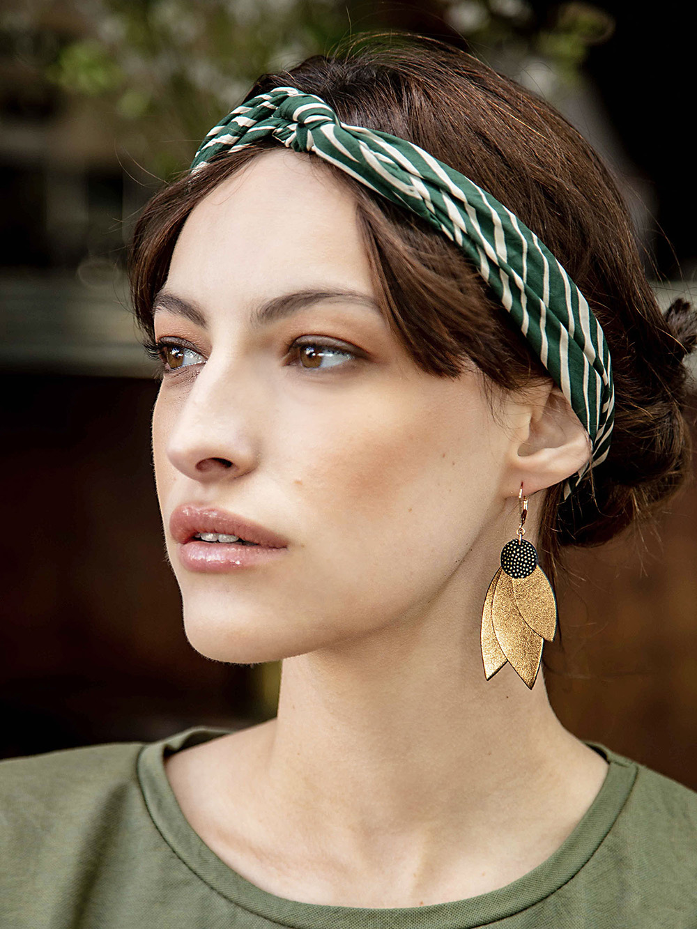 Boucles d'oreilles en cuir CELESTE Olive 2