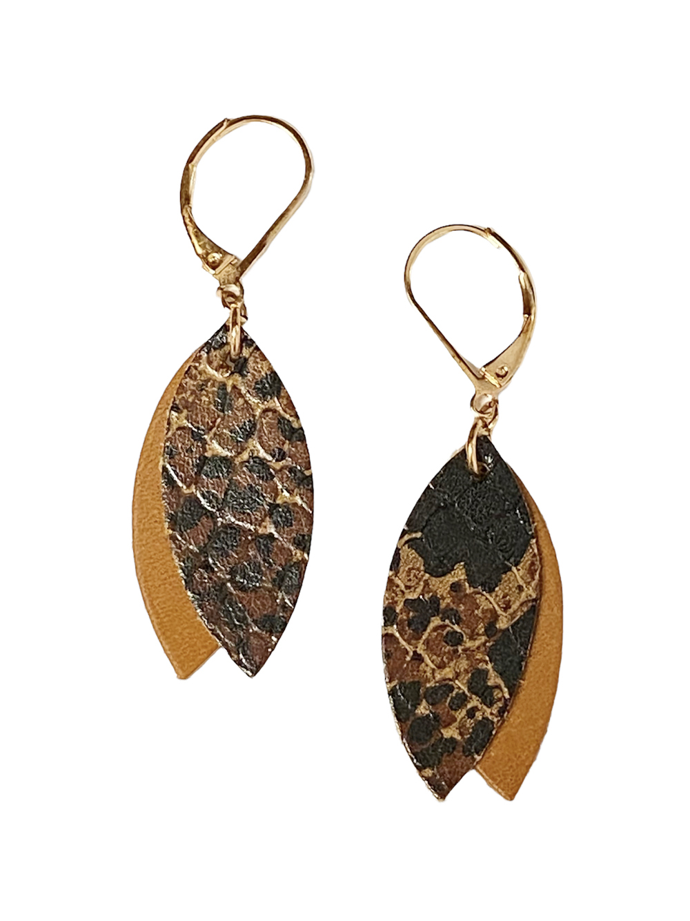 Boucles d'oreilles en cuir MINI-PETALE Caramel 4