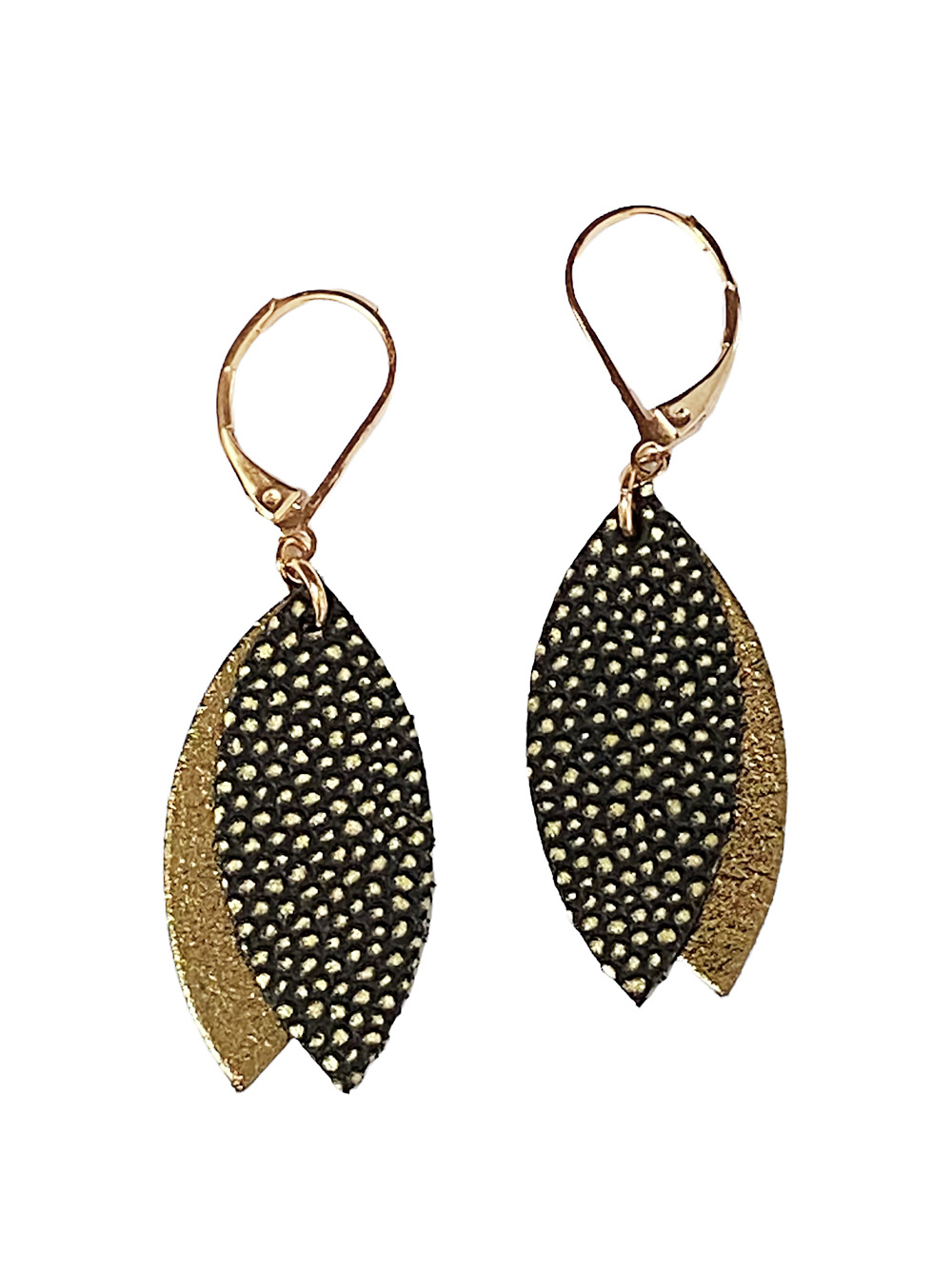 Boucles d'oreilles en cuir MINI-PETALE olive 4