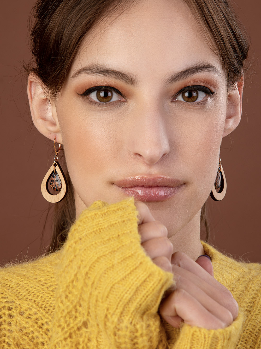 Boucles d'oreilles en bois AMANDE Caramel 2