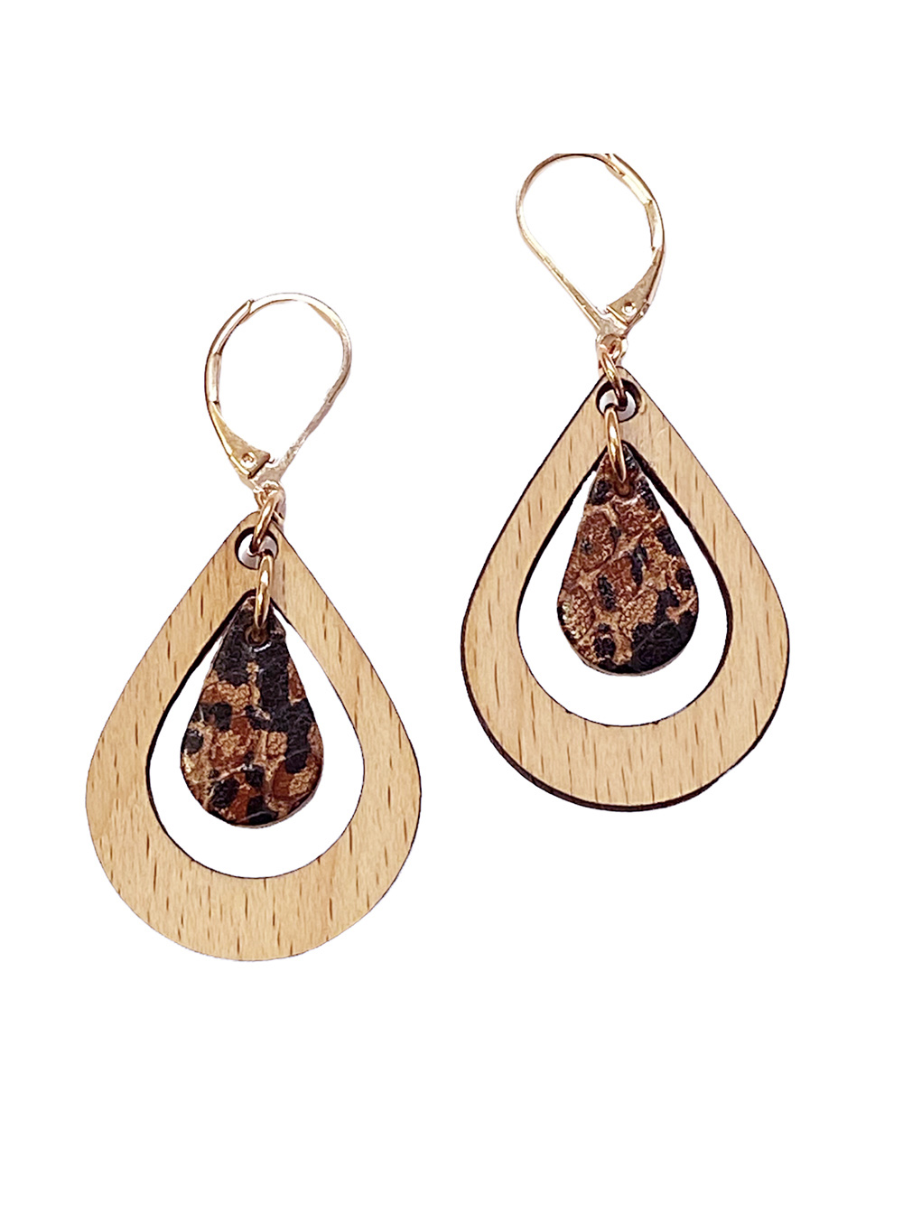 Boucles d'oreilles en bois AMANDE Caramel 4