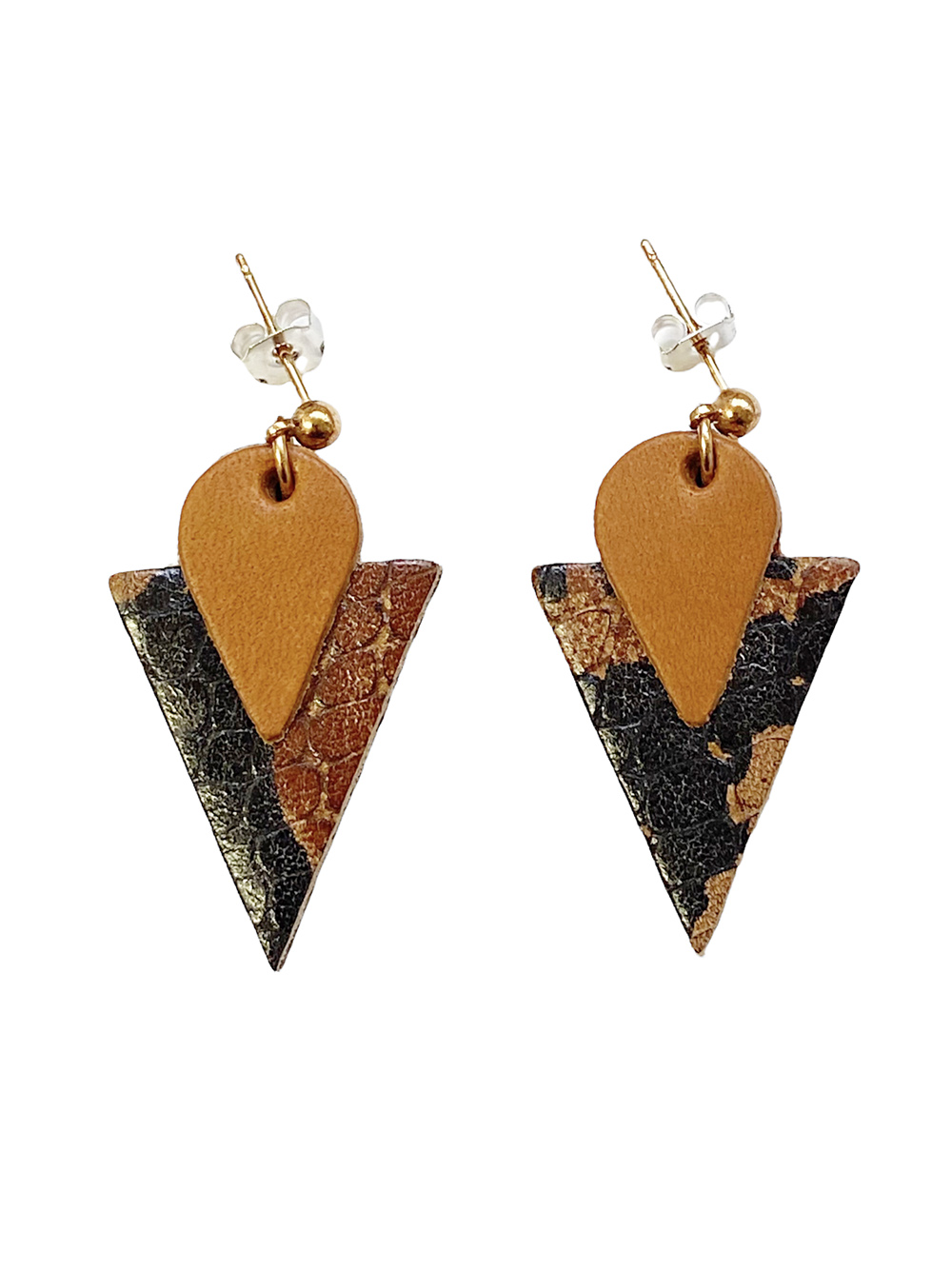 Clous d'oreilles en cuir TRIANGLE Caramel 4