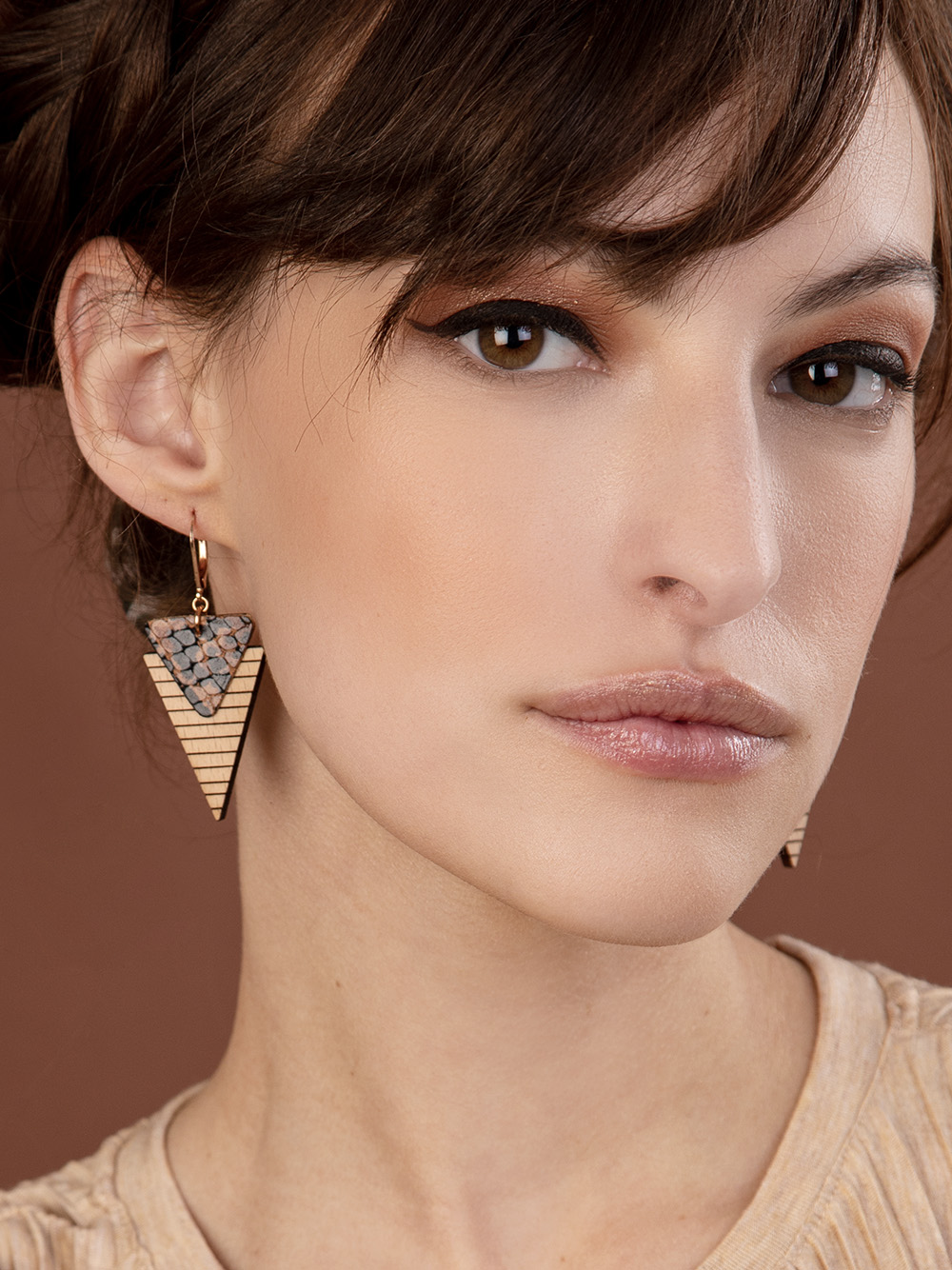 Boucle d'oreilles en bois MARINIERE Caramel 2