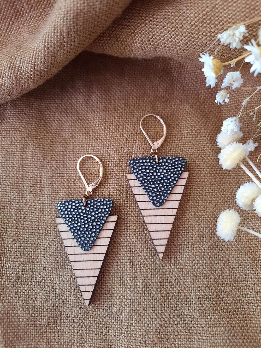 Boucle d'oreilles en bois MARINIERE Olive 4