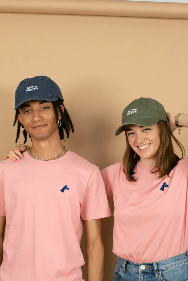 T-shirt coton bio brodé rose - girafon bleu 3