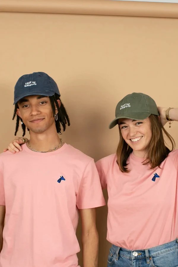 T-shirt coton bio brodé rose - girafon bleu 3