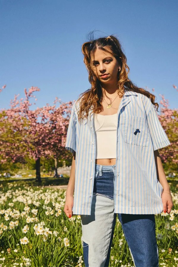 Chemisette à rayures upcyclée - Bleu ciel 3