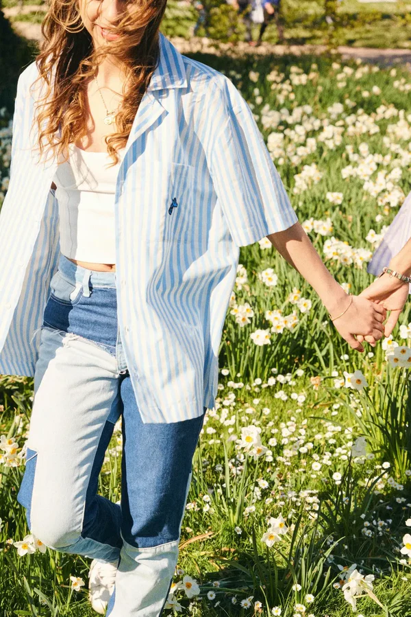 Chemisette à rayures upcyclée - Bleu ciel 5