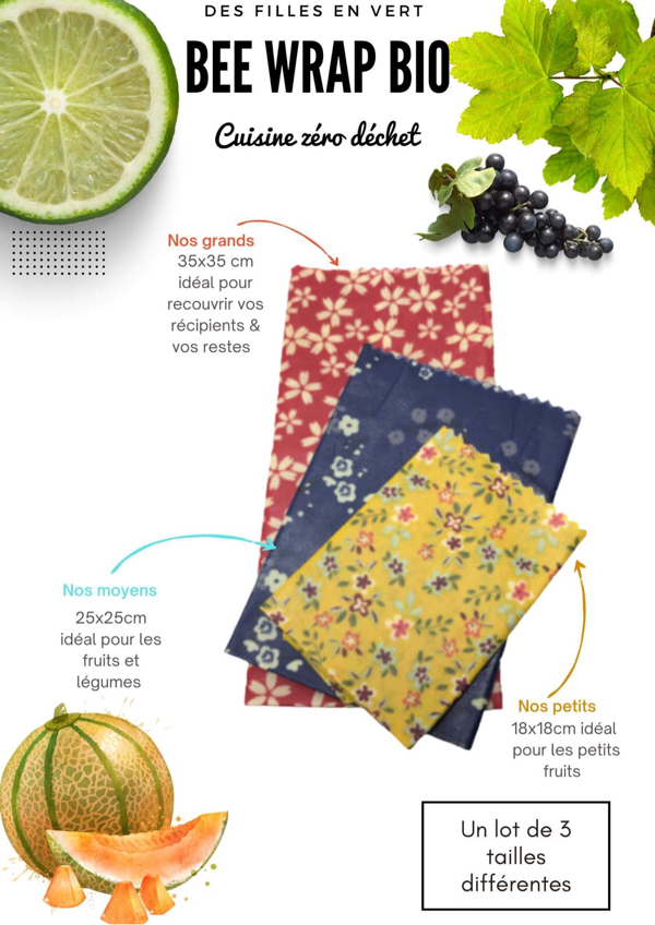 BEE WRAP, emballage alimentaire zéro plastique -  3 tailles L,M et S 2