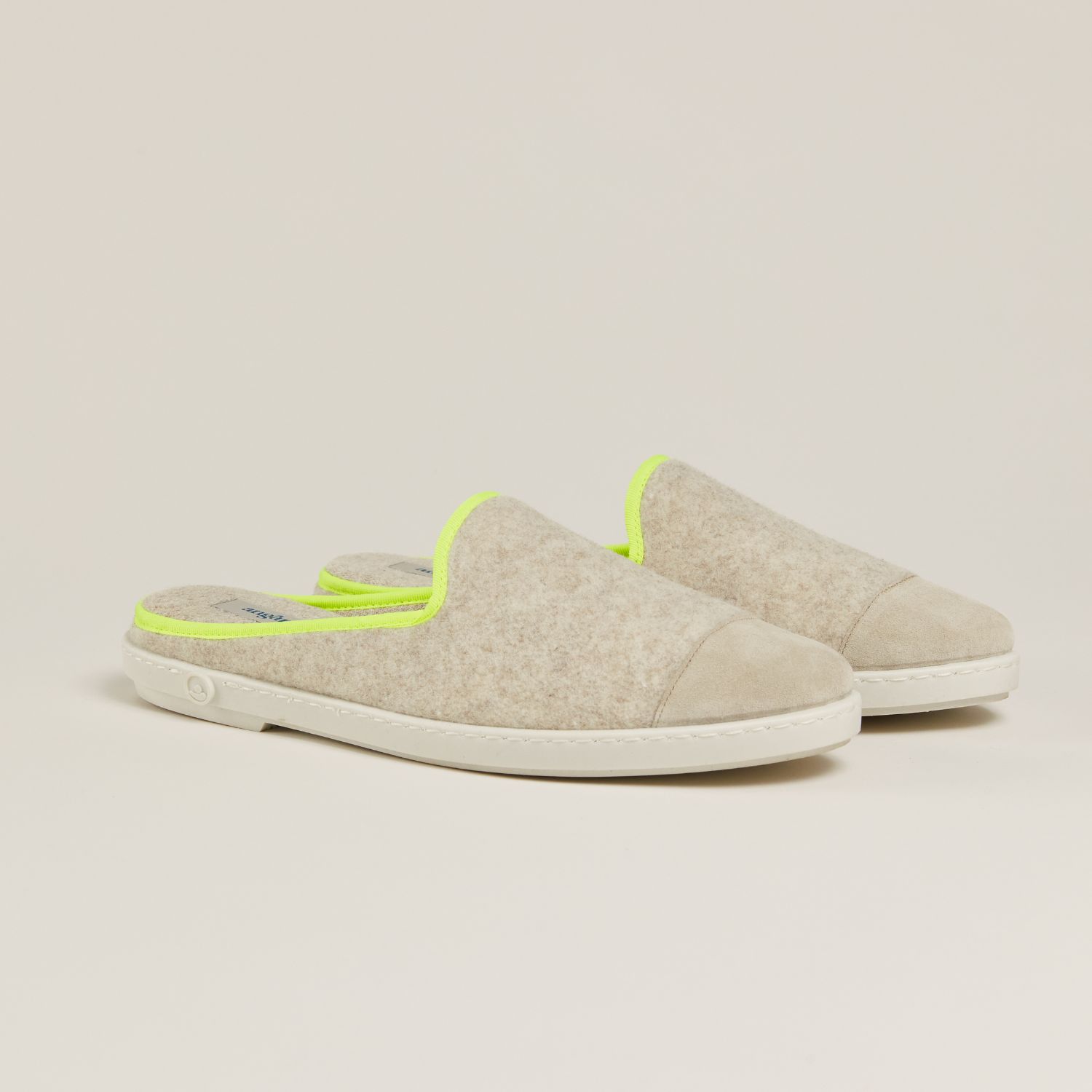 La mule en laine recyclée, beige jaune fluo 2