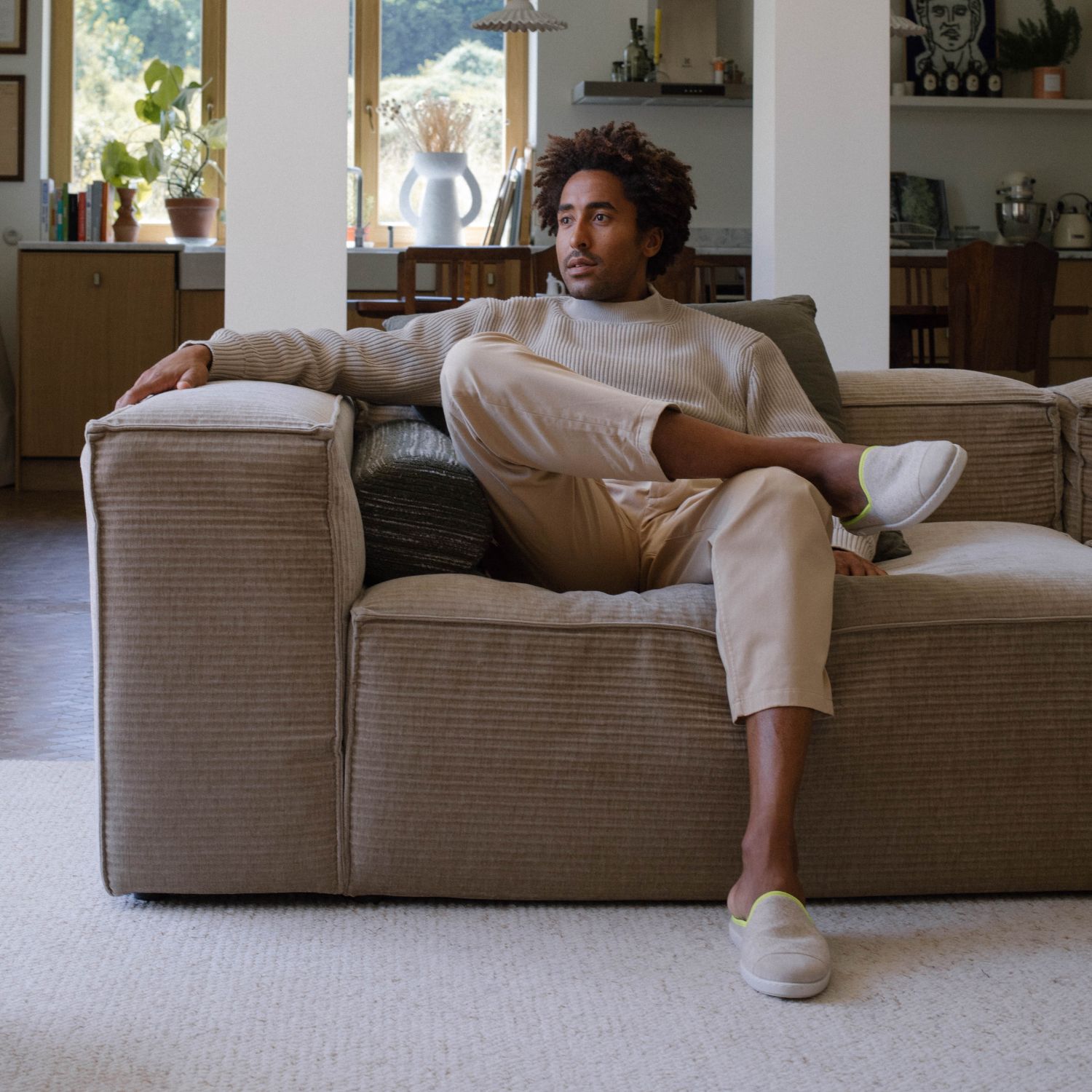 La mule en laine recyclée, beige jaune fluo 6