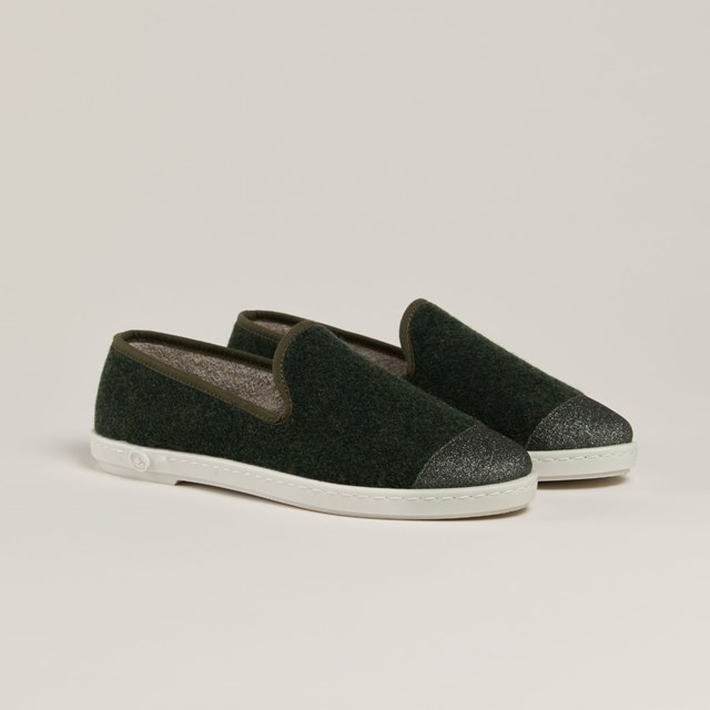 Chaussons AW laine recyclée, vert paillettes 2
