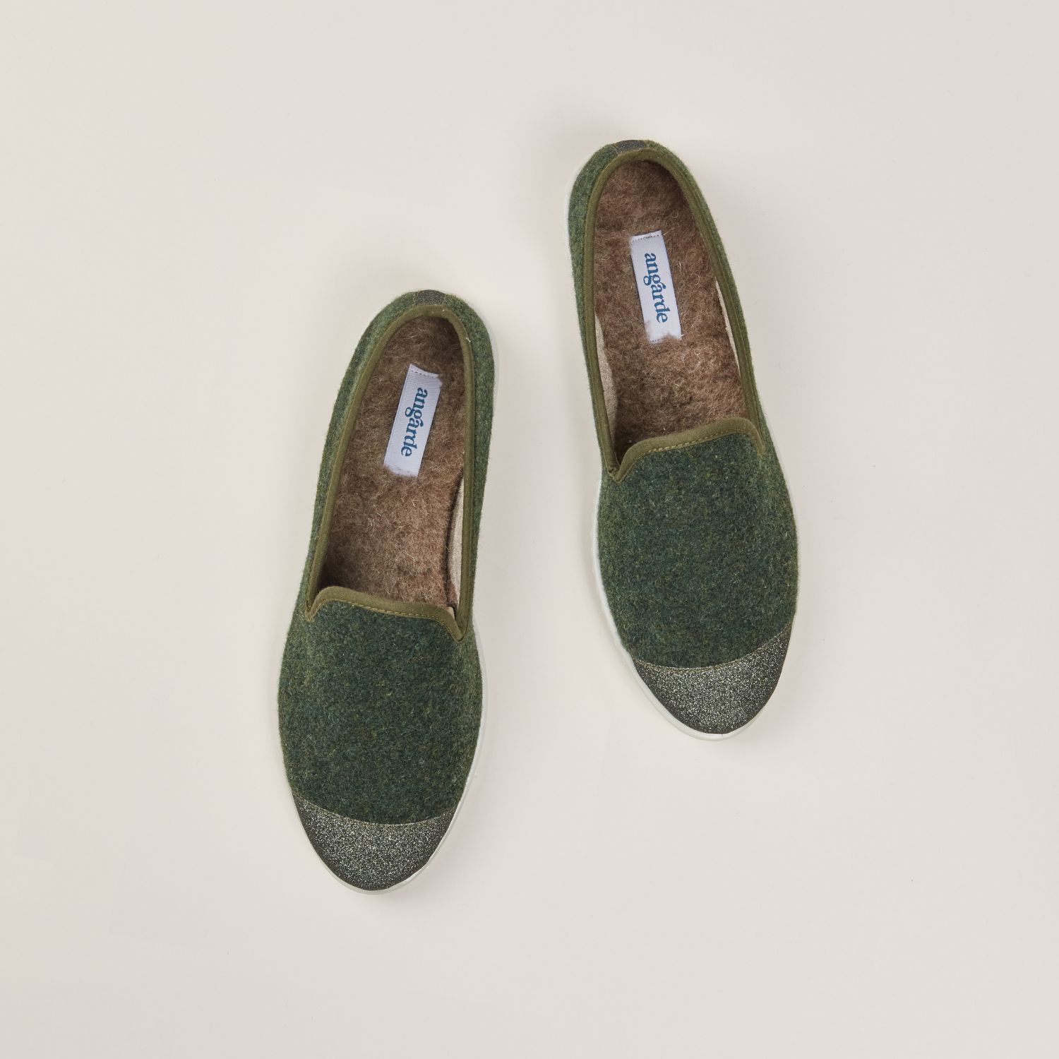 Chaussons AW laine recyclée, vert paillettes 3