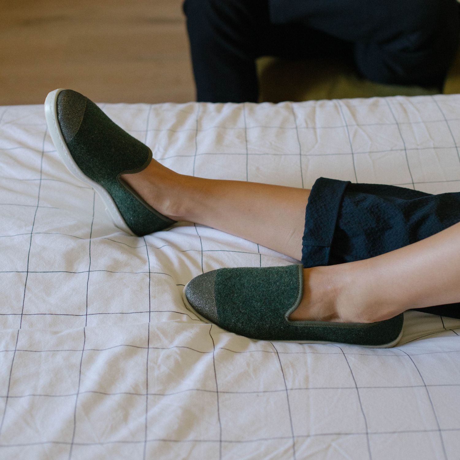 Chaussons AW laine recyclée, vert paillettes 5