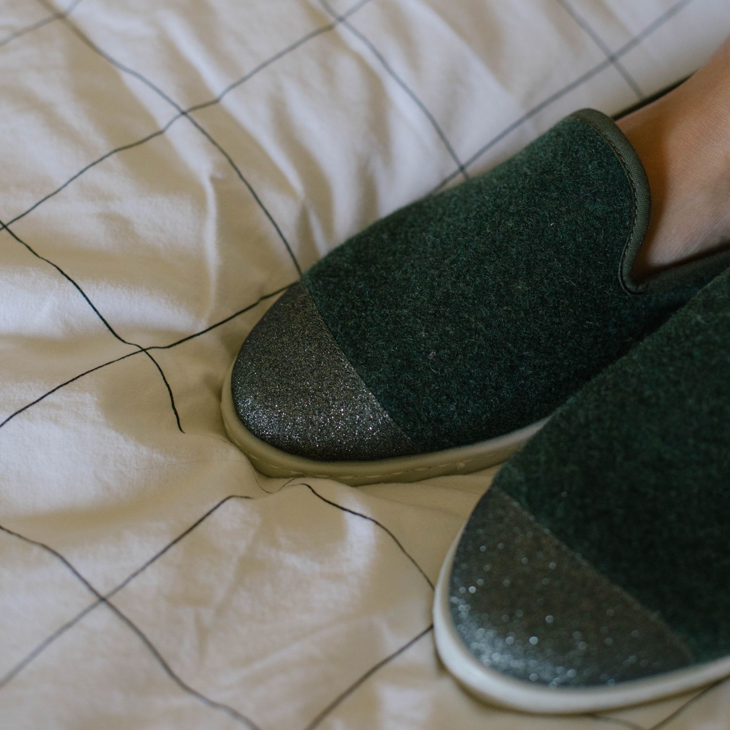 Chaussons AW laine recyclée, vert paillettes 4
