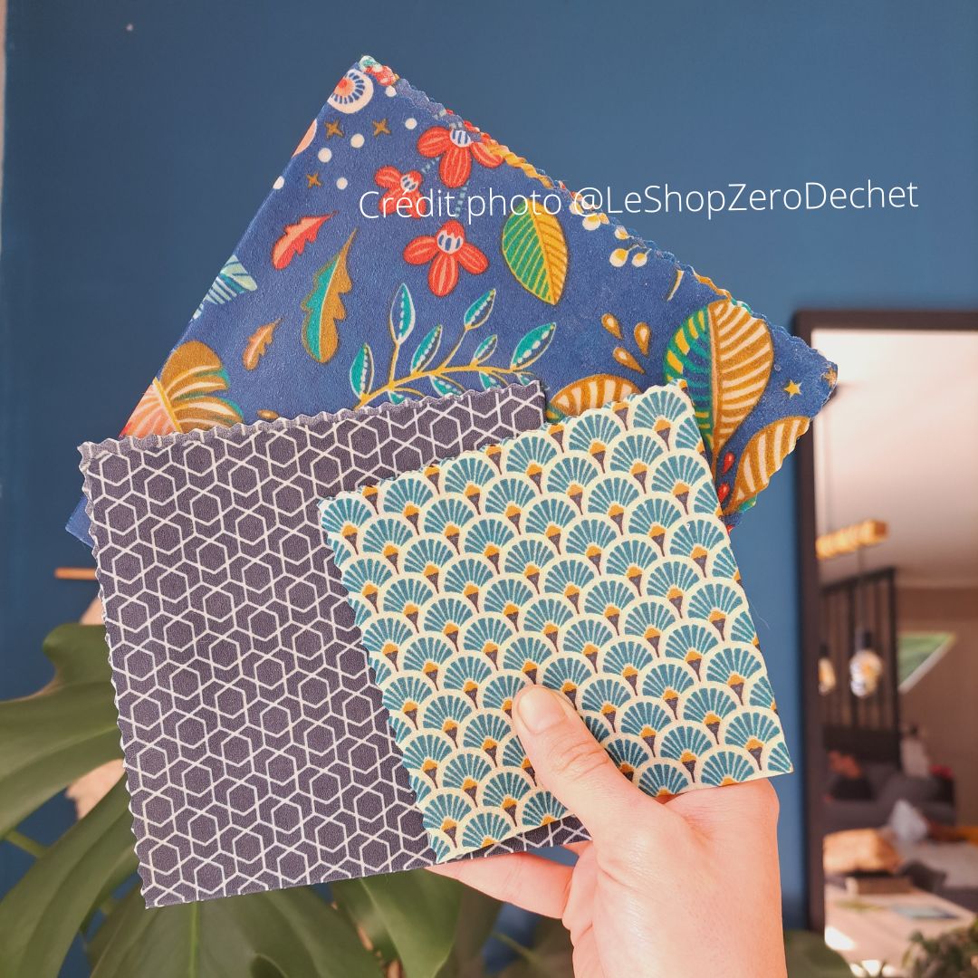 Trio de bee wrap artisanaux bleu Le Shop Zéro Déchet