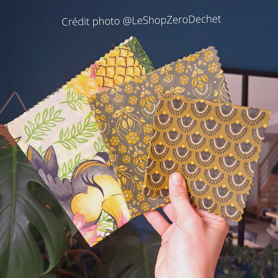 Trio de bee wrap artisanaux tropical Le Shop Zéro Déchet