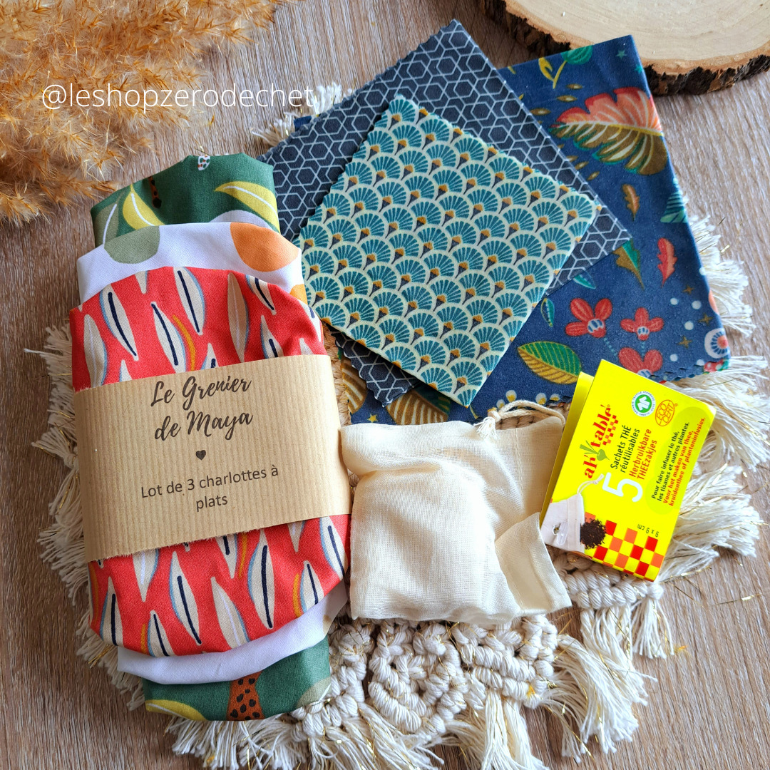 Trio d'emballages alimentaires réutilisables et artisanaux Le Shop Zéro Déchet