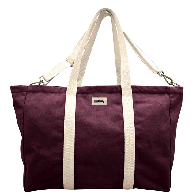 Sac weekend JEAN, avec bandoulière, prune , coton bio 2