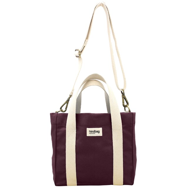Sac à main cabas LOUISE, avec bandoulière, prune , coton bio 2