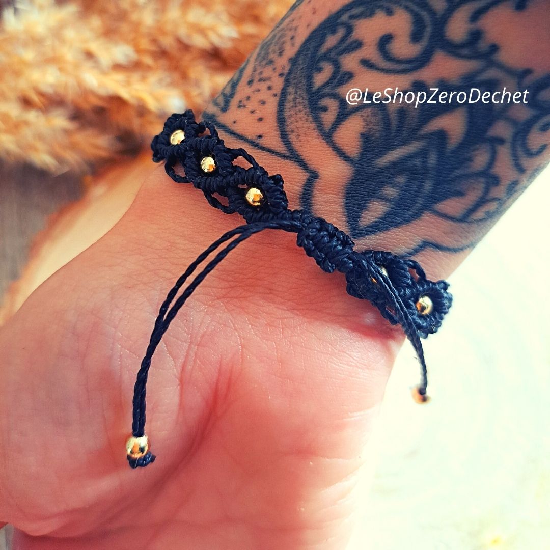 Bracelet en micro-macramé ajustable, oeil doré en France 2