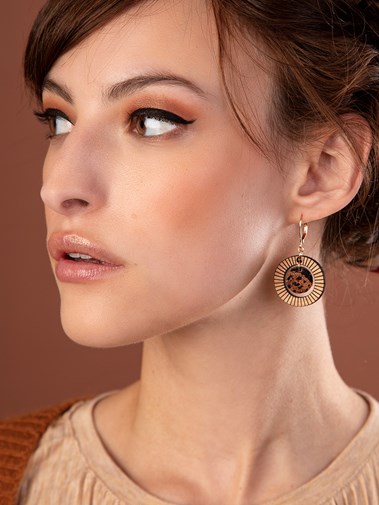 Boucles d'oreilles en bois et cuir BULLE Caramel