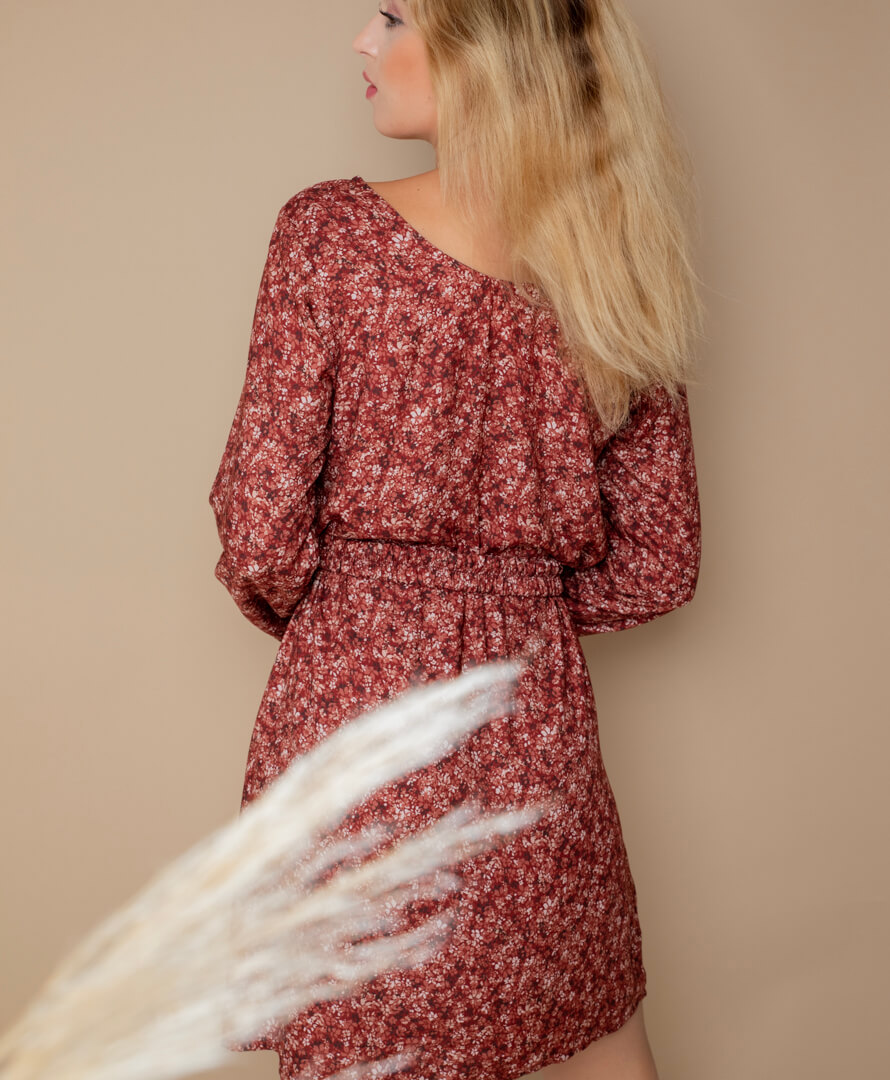 Robe rouille à fleurs 100% Viscose EcoVero