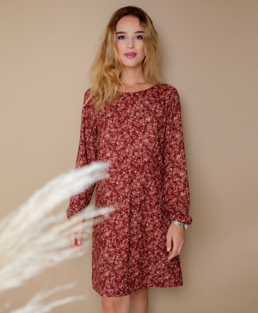 Robe rouille à fleurs 100% Viscose EcoVero