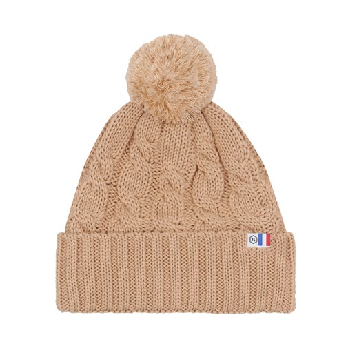 Bonnet pompon laine camel